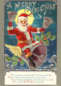 Papa No&euml;l joyeux avec cloche et &eacute;toiles
